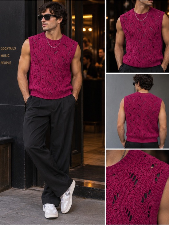 ASOS Other - ASOS Sleeveless Open-Knit Sweater Vest - Pink